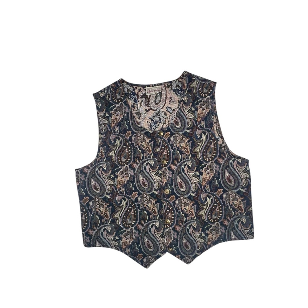 Y2K Boxy Blue Paisley Buttoned Vest Cottagecore Grandpa Eclectic